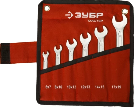 Набор ЗУБР &quot;МАСТЕР&quot;: Ключ гаечный рожковый, Cr-V сталь, хромированный, 6-19мм, 6шт 27010-H6 купить в Урае