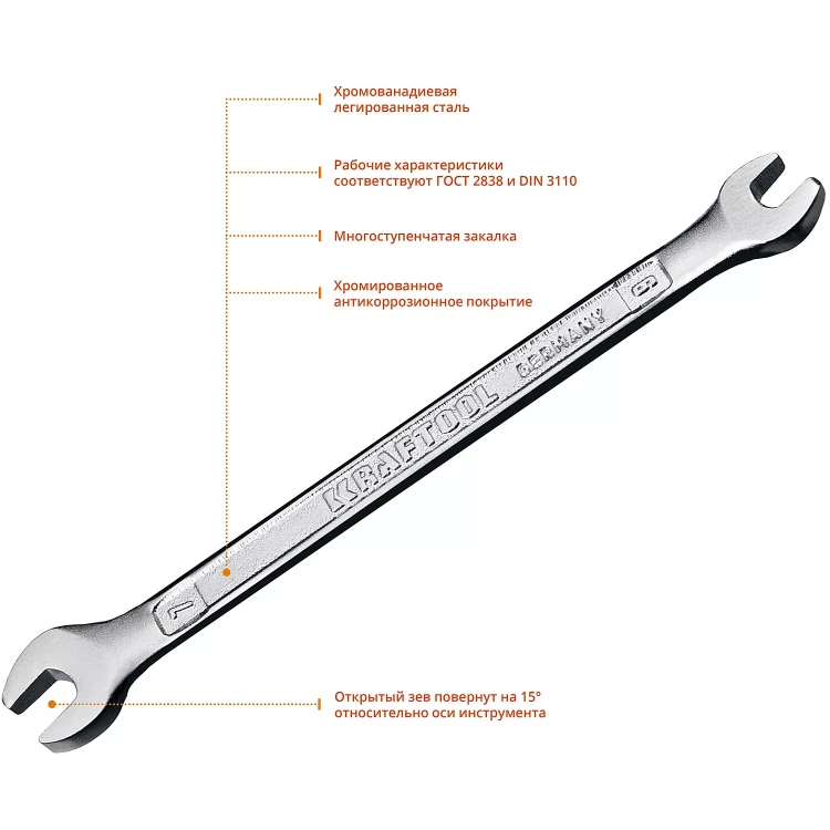 Ключи гаечные рожковые KRAFTOOL, Cr-V, DIN 3110 27033-06-07 купить в Урае