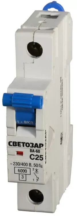 Выключатель автоматический СВЕТОЗАР 1-полюсный, 25 A, "C", откл. сп. 6 кА, 230 / 400 В SV-49061-25-C купить в Урае