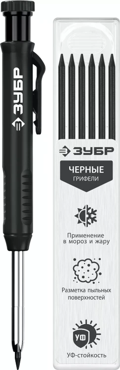 ЗУБР АСК черный, d 2,8 мм, HB, 6 сменных грифелей, автоматический карандаш (06311-2) купить в Урае