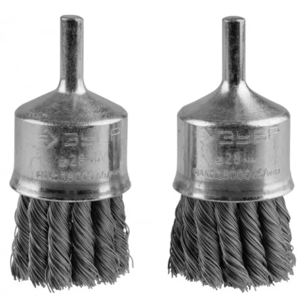 ЗУБР &quot;ЭКСПЕРТ&quot;. Набор щеток кистевых для дрели, жгутированная стальная проволока 0,35мм, 28мм, 2шт 35227-28-H2_z01 купить в Урае