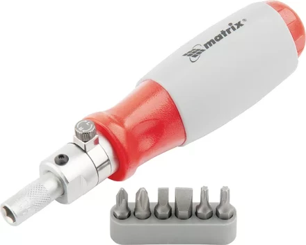 Отвертка реверсивная, силовой элемент под ключ, набор бит, CrV, 6 шт MATRIX 11549 купить в Урае