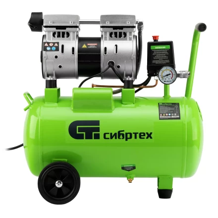 Компрессор безмаслянный малошумный Сибртех МБ 1100/24,1100 Вт, 24 л, 170 л/мин 58006 купить в Урае