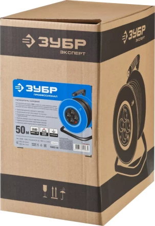 Удлинитель ЗУБР &quot;ПРОФЕССИОНАЛ&quot; на катушке, ПВС 3х1,5кв мм, 4 гнезда, макс мощн 3500Вт, 50м 55082-50 купить в Урае