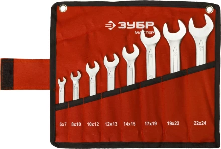 Набор ЗУБР &quot;МАСТЕР&quot;: Ключ гаечный рожковый, Cr-V сталь, хромированный, 6-24мм, 8шт 27010-H8 купить в Урае