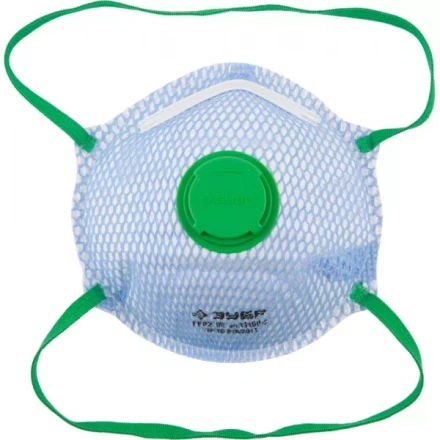 Полумаска фильтрующая ЗУБР &quot;ЭКСПЕРТ&quot; коническая, с внешней сеткой, с клапаном, многослойная, класс защиты FFP2 11160-2 купить в Урае