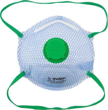 Полумаска фильтрующая ЗУБР &quot;ЭКСПЕРТ&quot; коническая, с внешней сеткой, с клапаном, многослойная, класс защиты FFP2 11160-2 купить в Урае