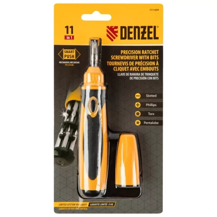 Отвертка реверсивная Denzel 7711609, механизм SmartPush mini 11 шт, CrMo купить в Урае