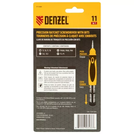 Отвертка реверсивная Denzel 7711609, механизм SmartPush mini 11 шт, CrMo купить в Урае