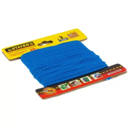 Шнур STAYER &quot;MASTER&quot; хозяйственно-бытовой, полипропиленовый, вязанный, с сердечником, синий, d 3, 20м 50413-03-020 купить в Урае