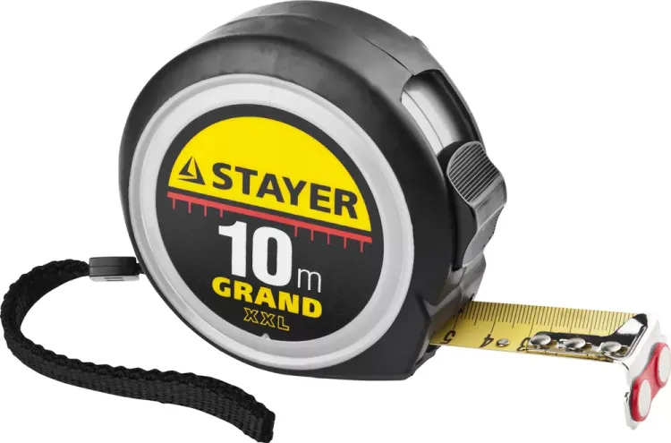 Рулетка STAYER GRAND, корпус с противоскользящим напылением, упрочненное полотно, 10м/25мм 552180 купить в Урае
