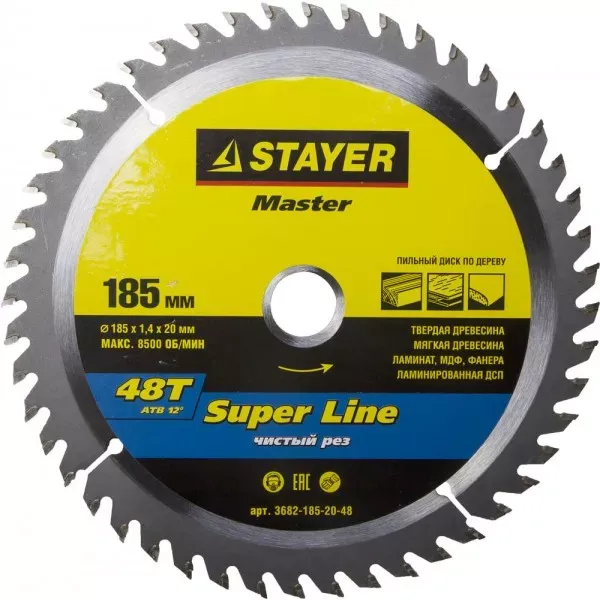 Диск пильный "SUPER-Line" по дереву, 185x20мм, 48Т, STAYER 3682-185-20-48 купить в Урае