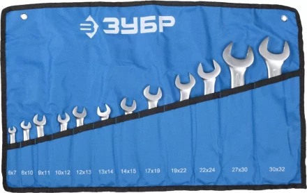 Набор ЗУБР &quot;ПРОФИ&quot;: Ключ гаечный рожковый, Cr-V сталь, хромированный, 6х32мм, 12шт 27027-H12 купить в Урае