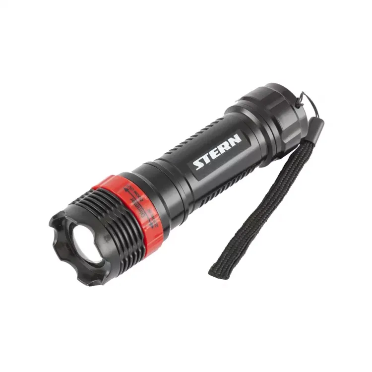 Фонарь бытовой пластик 1W LED ремешок зум 3 режима 100% - 50% - стробоскоп 3хААА Stern 90570 купить в Урае