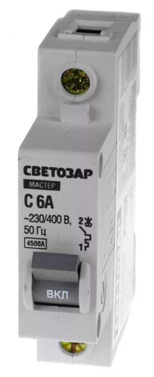 Выключатель СВЕТОЗАР автоматический, 1-полюсный, "С" (тип расцепления), 6 A, 230 / 400 В 49060-06-C купить в Урае