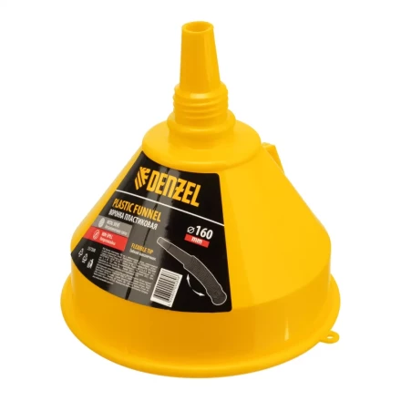 Воронка пластиковая 160 мм с металлическим ситом, непроливайкой и гибким наконечником Denzel 537208 купить в Урае