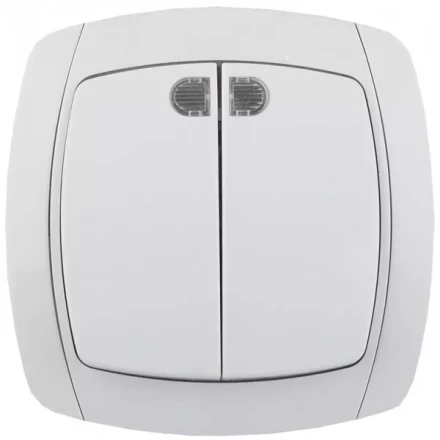 Выключатель СВЕТОЗАР &quot;CITY LIGHT&quot; двухклавишный в сборе, с подсветкой, белый, 10А/~250В SV-54235-W купить в Урае