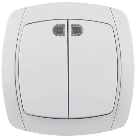 Выключатель СВЕТОЗАР &quot;CITY LIGHT&quot; двухклавишный в сборе, с подсветкой, белый, 10А/~250В SV-54235-W купить в Урае