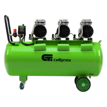 Компрессор безмаслянный малошумный Сибртех МБ 2250/100, 2250 Вт, 100л, 400 л/мин купить в Урае