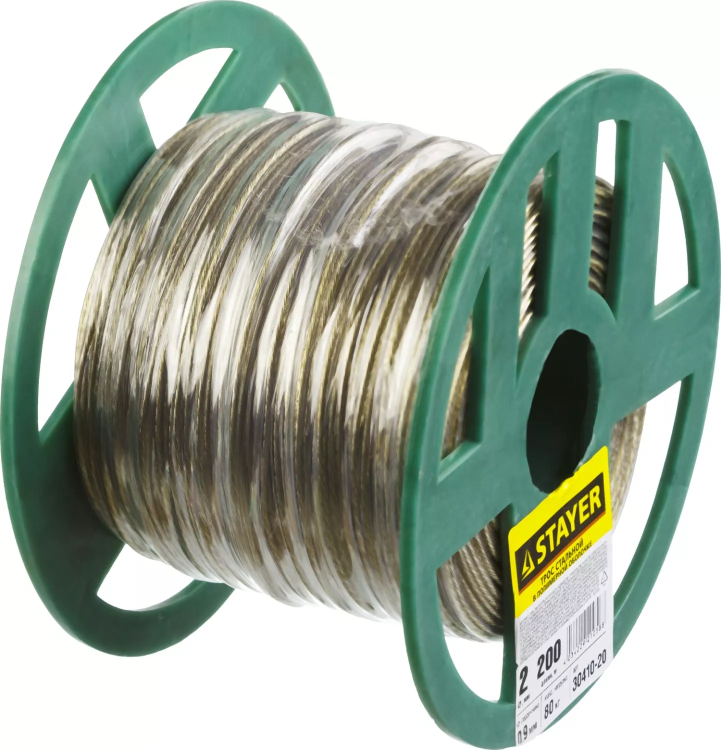 Трос стальной в полимерной оболочке, d=2,0 мм, L=200 м, STAYER Master 30410-20 30410-20 купить в Урае