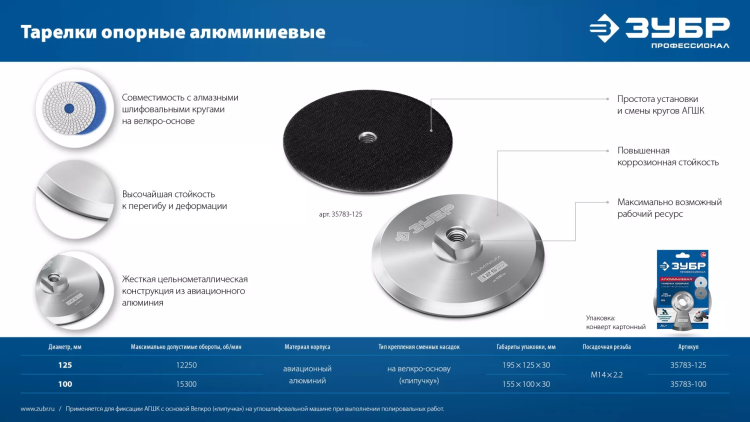 ЗУБР d 125 мм, М14, держатель алюминиевый для АГШК, ПРОФЕССИОНАЛ (35783-125) купить в Урае
