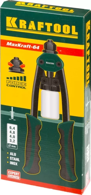 Заклепочник двуручный силовой компактный, KRAFTOOL "MaxKraft-64" 31160, для заклёпок d=3,2-6,4 мм из Al, стали, нерж стали, усил литой корпус 31160 купить в Урае