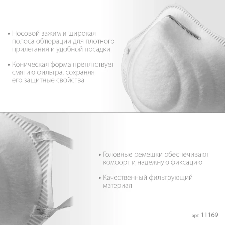 ЗУБР Ф-80, класс защиты FFP1, коническая, фильтрующая полумаска (11169) купить в Урае