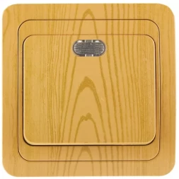 Выключатель СВЕТОЗАР "ГАММА" с подсветкой, одноклавишный, цвет ольха, 10A/~250B SV-54131-A