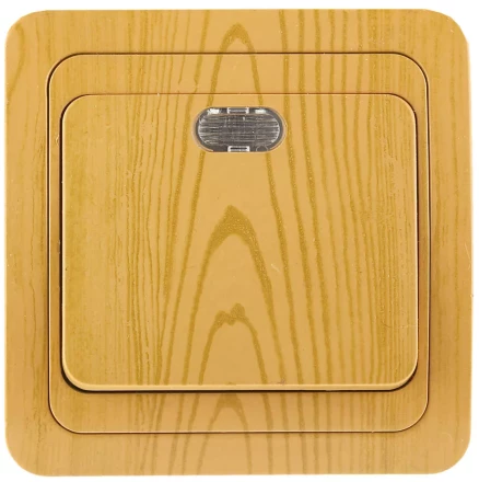 Выключатель СВЕТОЗАР &quot;ГАММА&quot; с подсветкой, одноклавишный, цвет ольха, 10A/~250B SV-54131-A купить в Урае