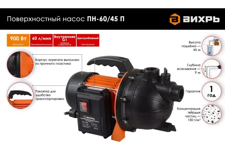 Поверхностный насос Вихрь ПН-60/45 П 68/4/12 купить в Урае