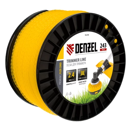 Леска для триммера витой квадрат, 2,4мм х 243м, на DIN катушке FLEX CORD// Denzel 96298 купить в Урае