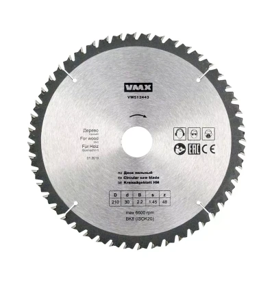 Диск пильный ф210х30 z48 дерево тонкий VMX 512443
