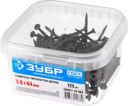 Саморезы фосфатированные с крупной резьбой, гипсокартон-дерево, ЗУБР 300031-39-064, PH2, 3,9 x 64 мм, 125 шт 300031-39-064 купить в Урае
