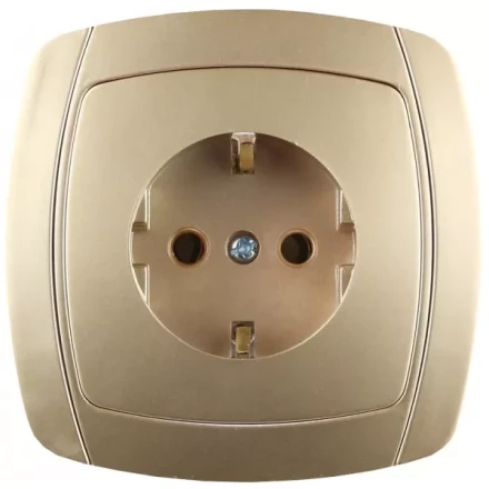 Розетка СВЕТОЗАР &quot;АКЦЕНТ&quot; одинарная в сборе, с заземлением, цвет золотой металлик, 16А/~250В SV-54205-GM купить в Урае