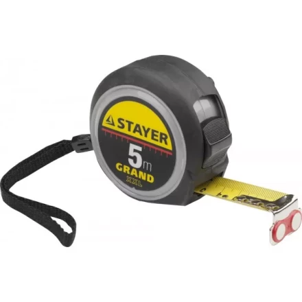 Рулетка STAYER GRAND, корпус с противоскользящим напылением, упрочненное полотно, 5м/25мм 552027 купить в Урае