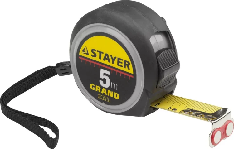 Рулетка STAYER GRAND, корпус с противоскользящим напылением, упрочненное полотно, 5м/25мм 552027 купить в Урае