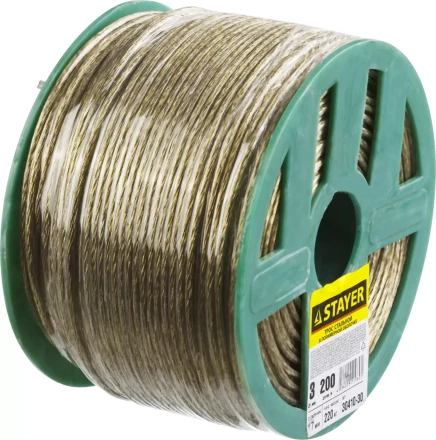 Трос стальной в полимерной оболочке, d=3,0 мм, L=200 м, STAYER Master 30410-30 30410-30 купить в Урае
