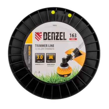 Леска для триммера витой квадрат, 3,0мм х 163м, на DIN катушке FLEX CORD// Denzel 96802 купить в Урае