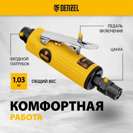 Пневмошлифмашина прямая Denzel 57464 PGS25000, 25000 об/мин, 10 шлиф. камней, цанга - 3, 6 мм, 113 л/мин купить в Урае
