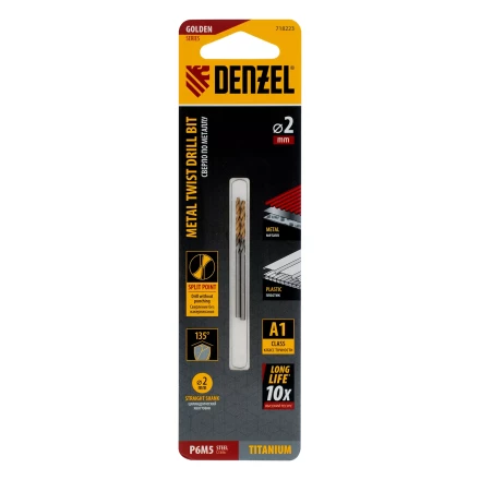 Сверло спиральное по металлу Denzel 2 x 49 мм, Р6М5, Golden Tip , 2шт., 718223 купить в Урае