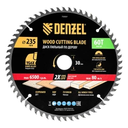Пильный диск по дереву ф235 х 30 мм, 60 зубьев// Denzel 733557