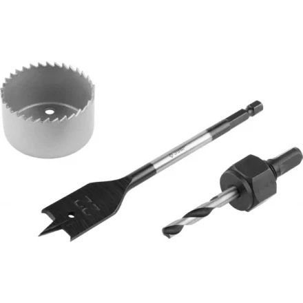 Набор ЗУБР &quot;ЭКСПЕРТ&quot; для врезки замков, коронка по дереву 48мм, державка с центр. сверлом, перьевое сверло 22мм, 3 пред 2954-48-H3_z01 купить в Урае