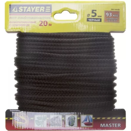 Шнур STAYER &quot;MASTER&quot; хозяйственно-бытовой, полипропиленовый, вязанный, с сердечником, черный, d 5, 20м 50411-05-020 купить в Урае