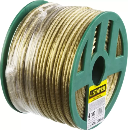 Трос стальной в полимерной оболочке, d=4,0 мм, L=100 м, STAYER Master 30410-40 30410-40 купить в Урае
