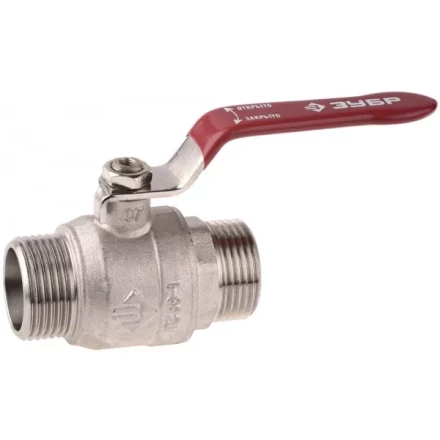 Кран ЗУБР шаровой 3/4&quot; полнопроходной &quot;папа-папа&quot;, ручка, никелированная латунь 51352-N-3/4 купить в Урае