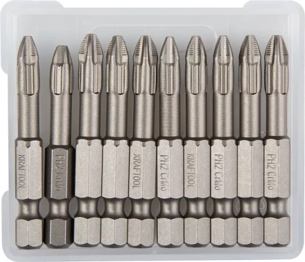 Биты &quot;ЕХPERT&quot; торсионные кованые, обточенные, KRAFTOOL 26121-2-50-10, Cr-Mo сталь, тип хвостовика E 1/4&quot;, PH2, 50мм, 10шт 26121-2-50-10 купить в Урае