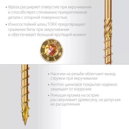 ЗУБР КС-П, 120 х 5.0 мм, TX25, потайная головка, желтый цинк, 100 шт, конструкционный саморез, Профессионал (30041-50-120) купить в Урае