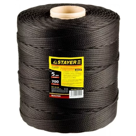 Шнур STAYER &quot;MASTER&quot; хозяйственно-бытовой, полипропиленовый, вязанный, с сердечником, черный, d 5, катушка 700м 50411-05-700 купить в Урае