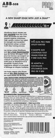 Лезвия OLFA сегментированные BLACK MAX, 9х80х0,38мм, 13 сегментов, 50шт OL-ABB-50B купить в Урае