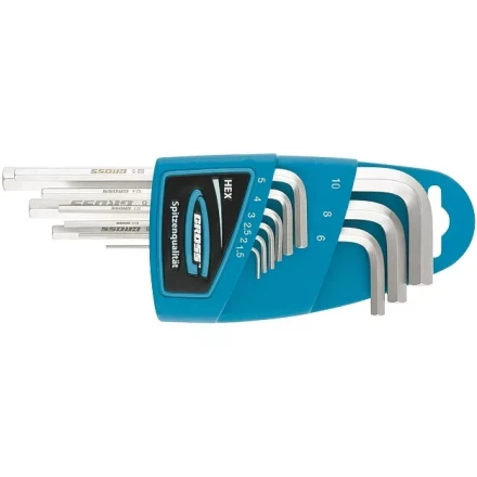 Набор ключей имбусовых HEX 1,5–10 мм S2 9 шт экстра-длинные с шаром сатинированные Gross 16404 купить в Урае